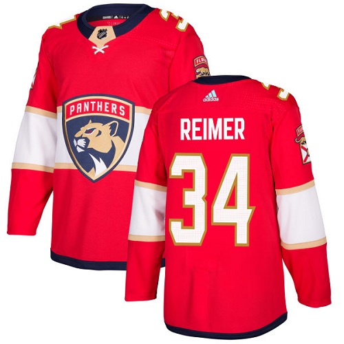 Men's Florida Panthers #34 James Reimer Red Stitched NHL Jersey